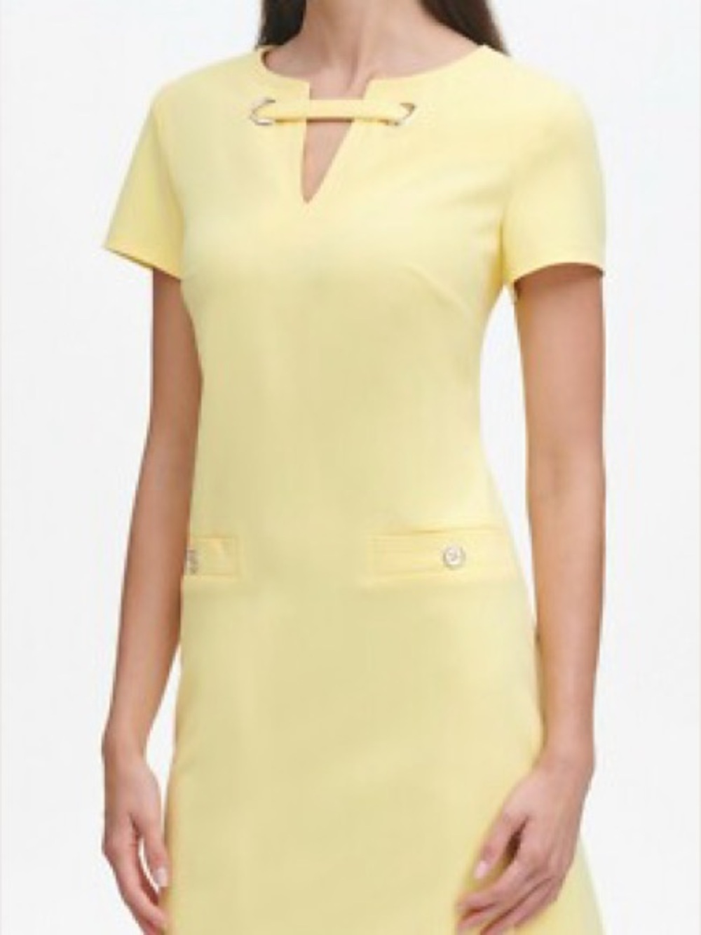Tommy Hilfiger Pale Yellow Short-Sleeve Shift Dress with Keyhole Detail